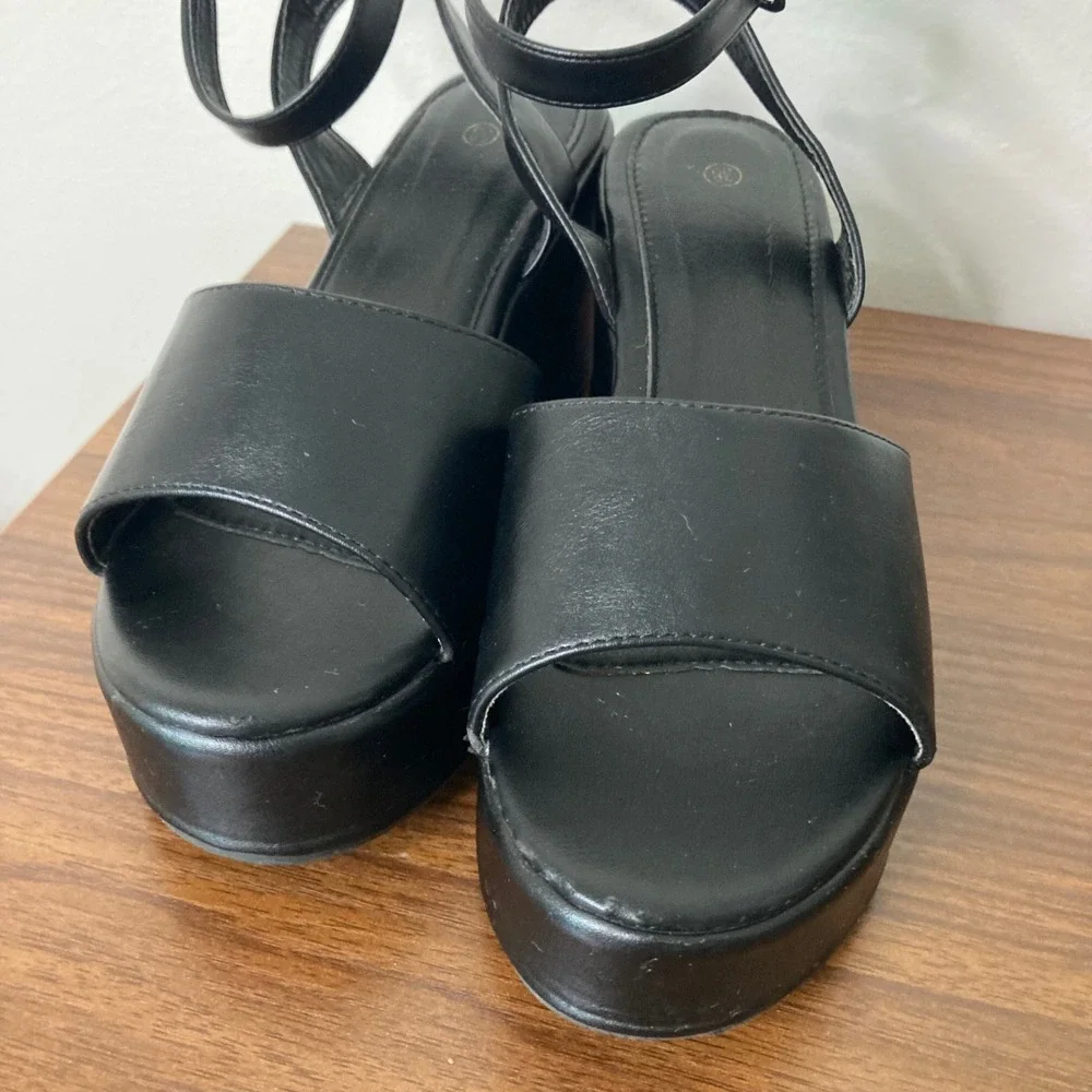 Black Platform Sandals with Ankle Strap